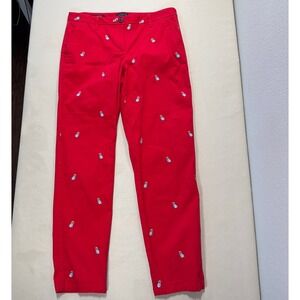 Talbots Women's Red Embroidered Frenchie Relaxed Chino Pants Size 4 Straight Leg